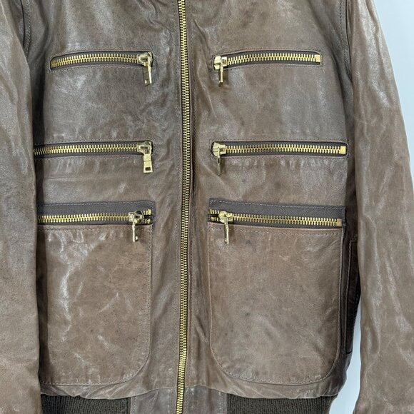 K&C Men's Limited Edition Premium Genuine Leather Bomber Jacket in brown, Size L - Picture 3 of 11